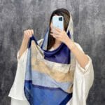 شال طرحدار آبی منگوله دار تابستانه فران لند