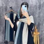 شال گوچی چهار فصل نخی منگوله دار مشکی طوسی سفید