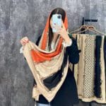 شال پاییزه زمستانه زمستانه موهر مخمل تدی نخی طرحدار فران لند کمربندی زنجیری فرانلند کرم نارنجی