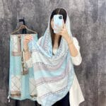 شال چهار فصل نخی منگوله دار فروشگاه فران لند زنجیری کمربندی آبی آسمانی