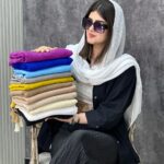 شال تکرنگ تک رنگ سوپر نخ پنبه سفید مشکی فران لند پلیسه برشکا