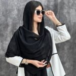 شال تکرنگ تک رنگ سوپر نخ پنبه مشکی فران لند پلیسه برشکا لمه شاین