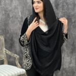 شال تکرنگ تک رنگ سوپر نخ مشکی فران لند پلیسه برشکا دانتل