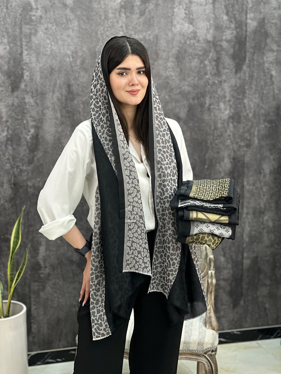شال ژاکارد حاشیه دار فرانلند رشت
