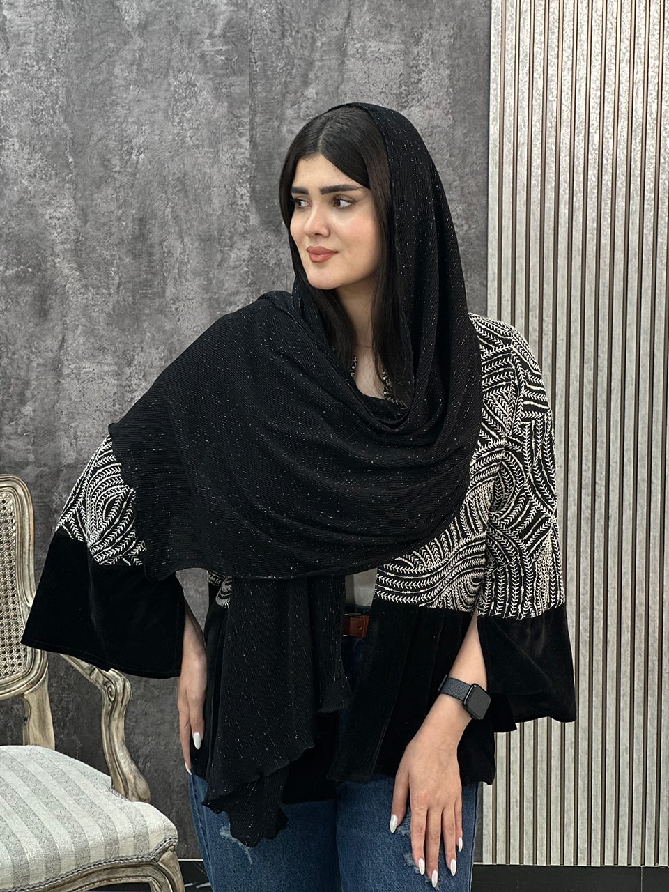 شال پلیسه لمه دار نخی تک رنگ فرانلند رشت