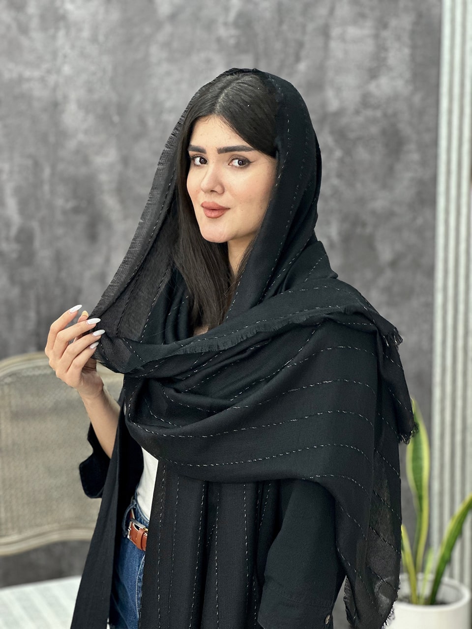 شال نخی دور ریش مشکی فرانلند رشت