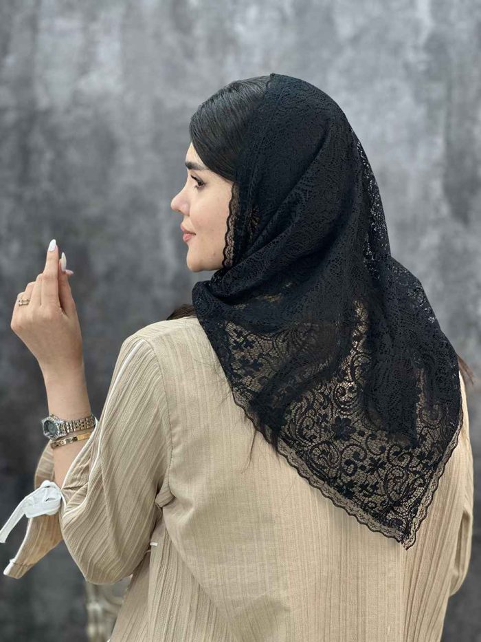 گیپور سه گوش روسری محرمی مشکی فرانلند رشت