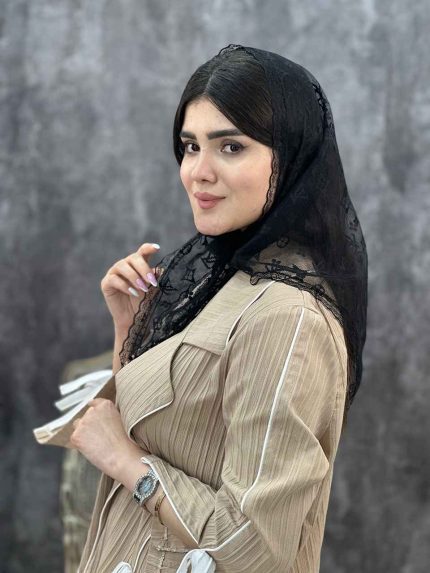 گیپور سه گوش روسری محرمی مشکی فرانلند رشت