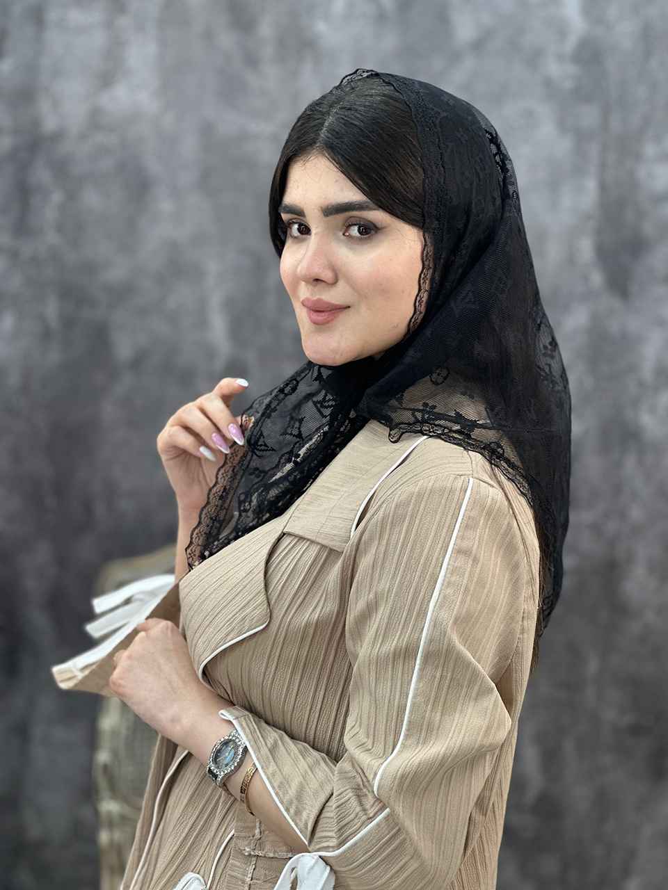 گیپور سه گوش روسری محرمی مشکی فرانلند رشت