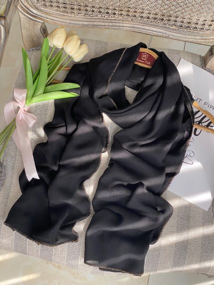 شال مشکی نخی لمه طلایی فرانلند رشت