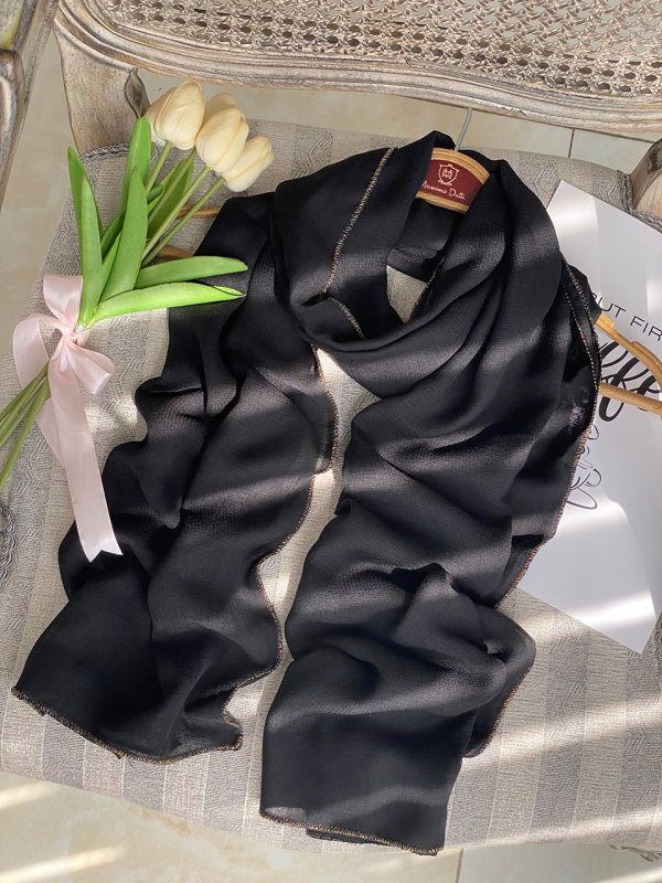 شال مشکی نخی لمه طلایی فرانلند رشت