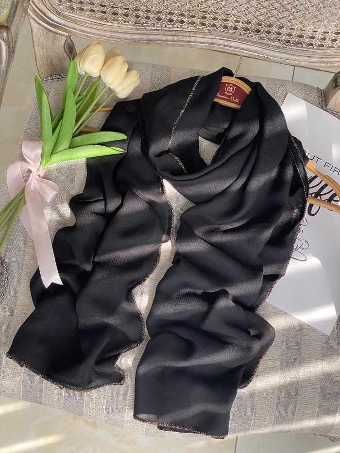 شال مشکی نخی لمه طلایی فرانلند رشت