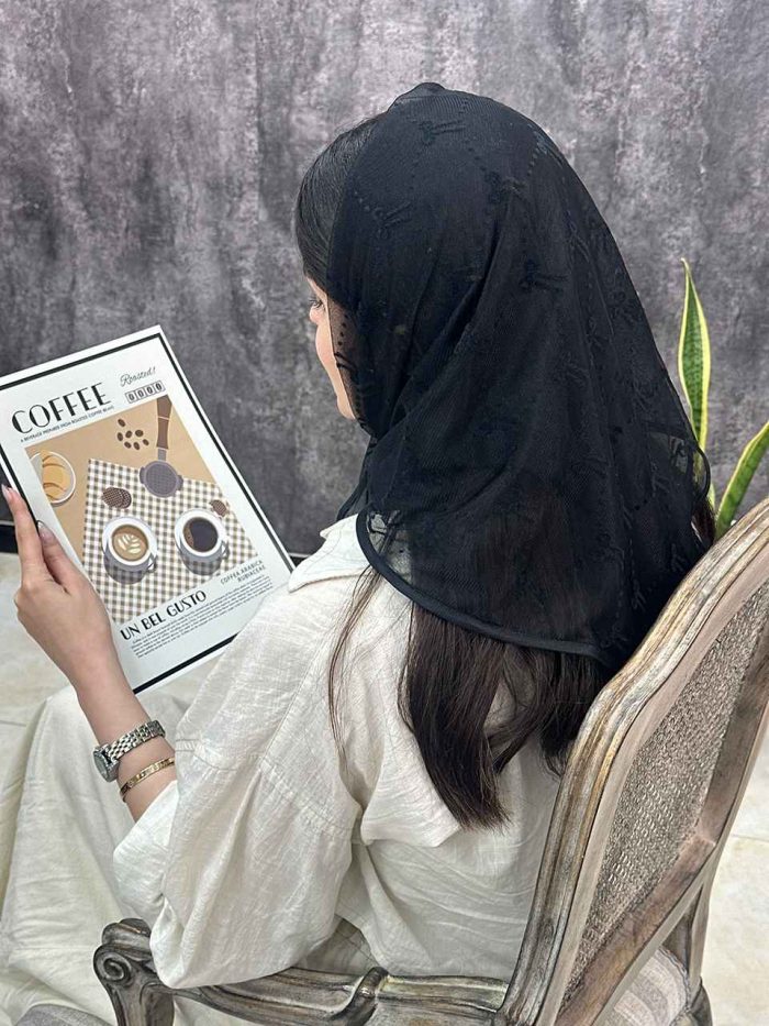 مینی اسکارف توری مشکی طرحدار فرانلند رشت