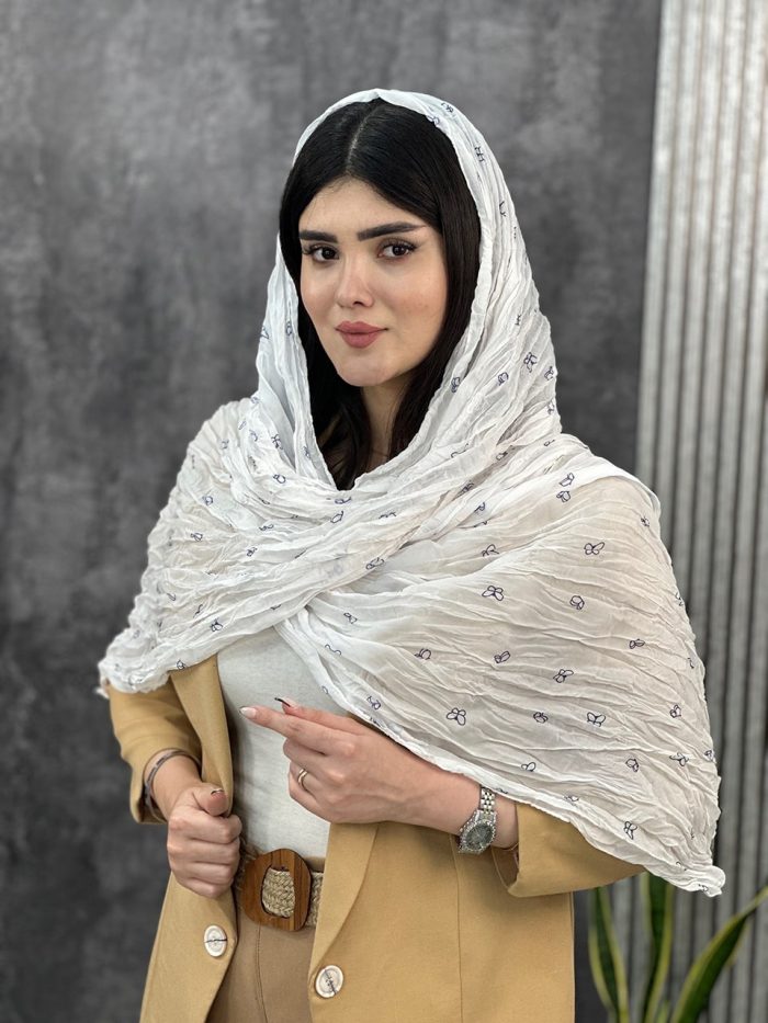 شال حریر چروک رنگ پاستیلی پروانه ای تابستانه سبک فرانلند رشت