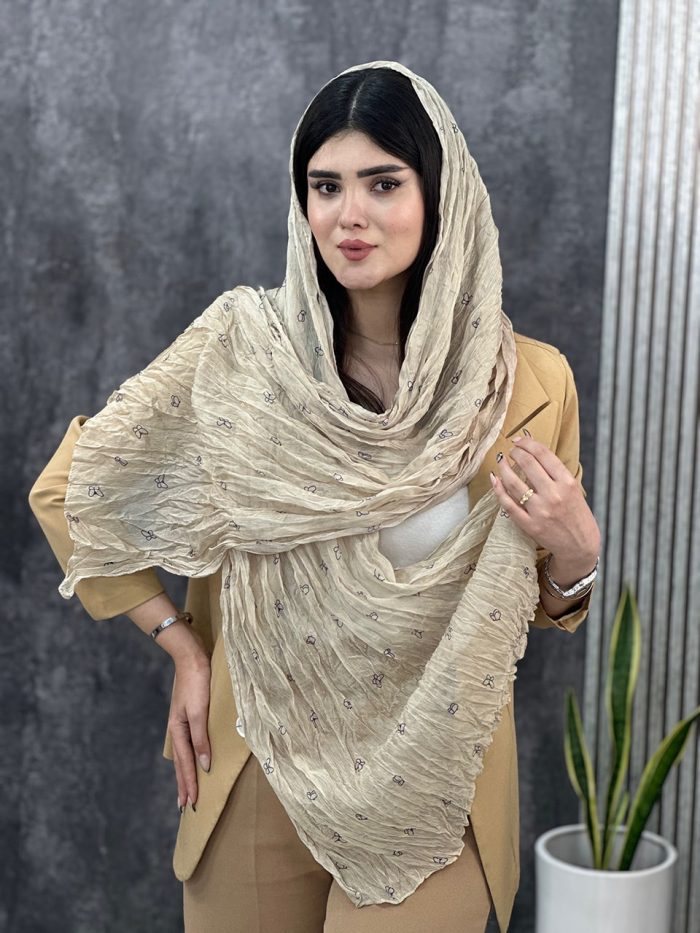 شال حریر چروک رنگ پاستیلی پروانه ای تابستانه سبک فرانلند رشت