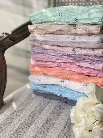 شال حریر چروک رنگ پاستیلی پروانه ای تابستانه سبک فرانلند رشت