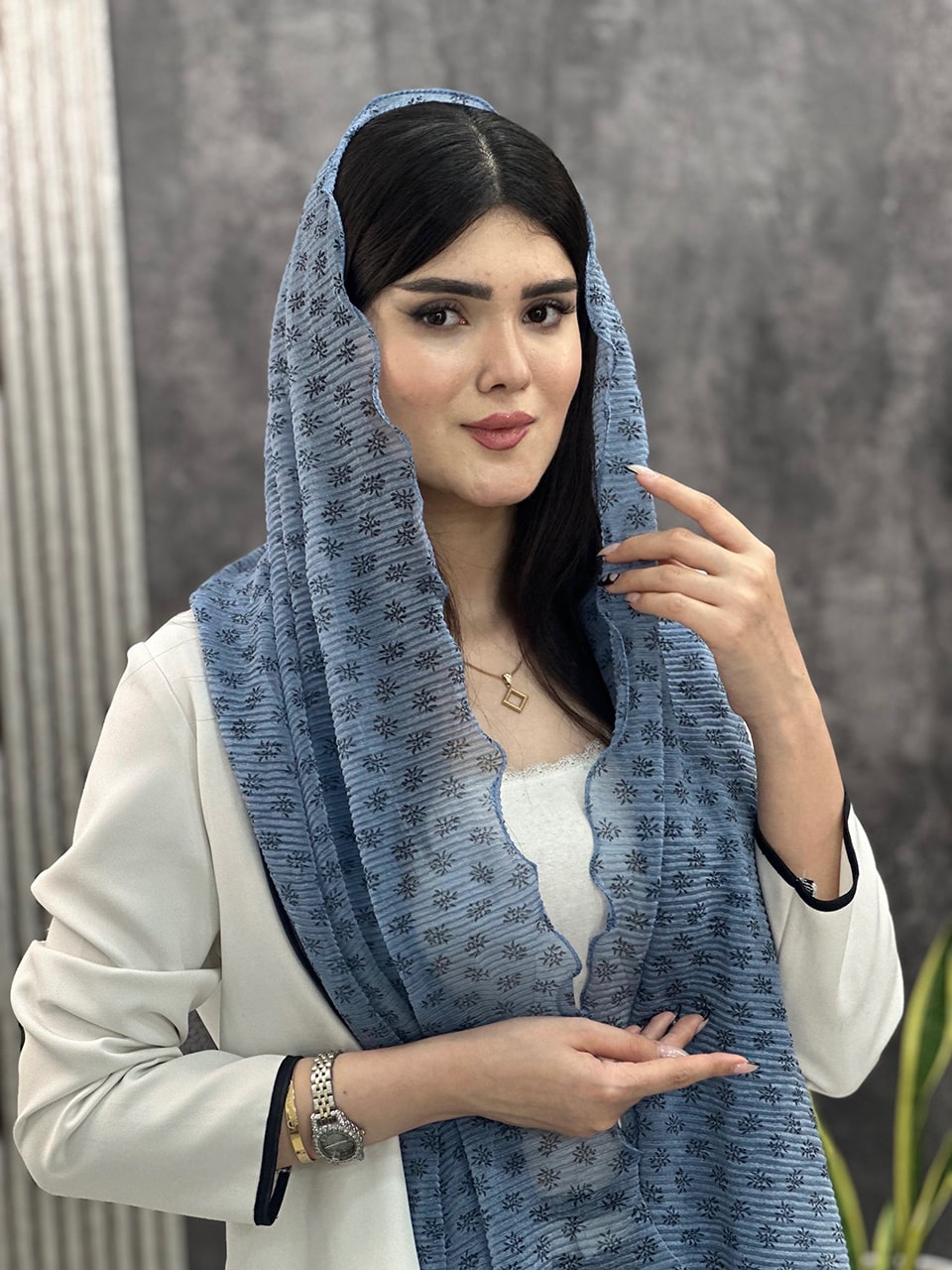 شال وارداتی حریر دور موجی گل فرانلند رشت