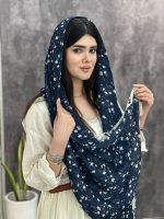 شال پلیسه طرحدار گلدار نخی سرمه ای فرانلند رشت
