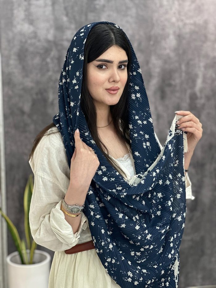 شال پلیسه طرحدار گلدار نخی سرمه ای فرانلند رشت