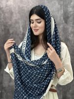 شال پلیسه طرحدار گلدار نخی سرمه ای فرانلند رشت