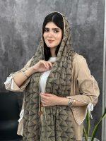 شال وارداتی حریر کرم مشکی فرانلند رشت