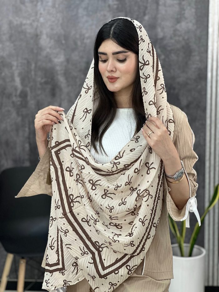 شال پلیسه صرحدار کرم قهوه ای فرانلند رشت