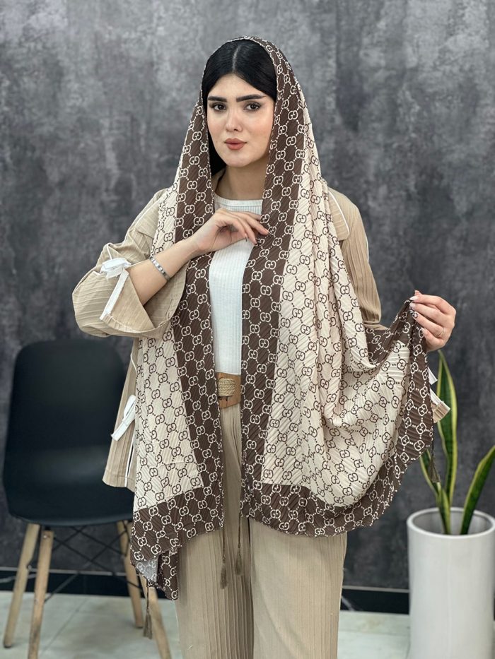 شال پلیسه صرحدار کرم قهوه ای فرانلند رشت
