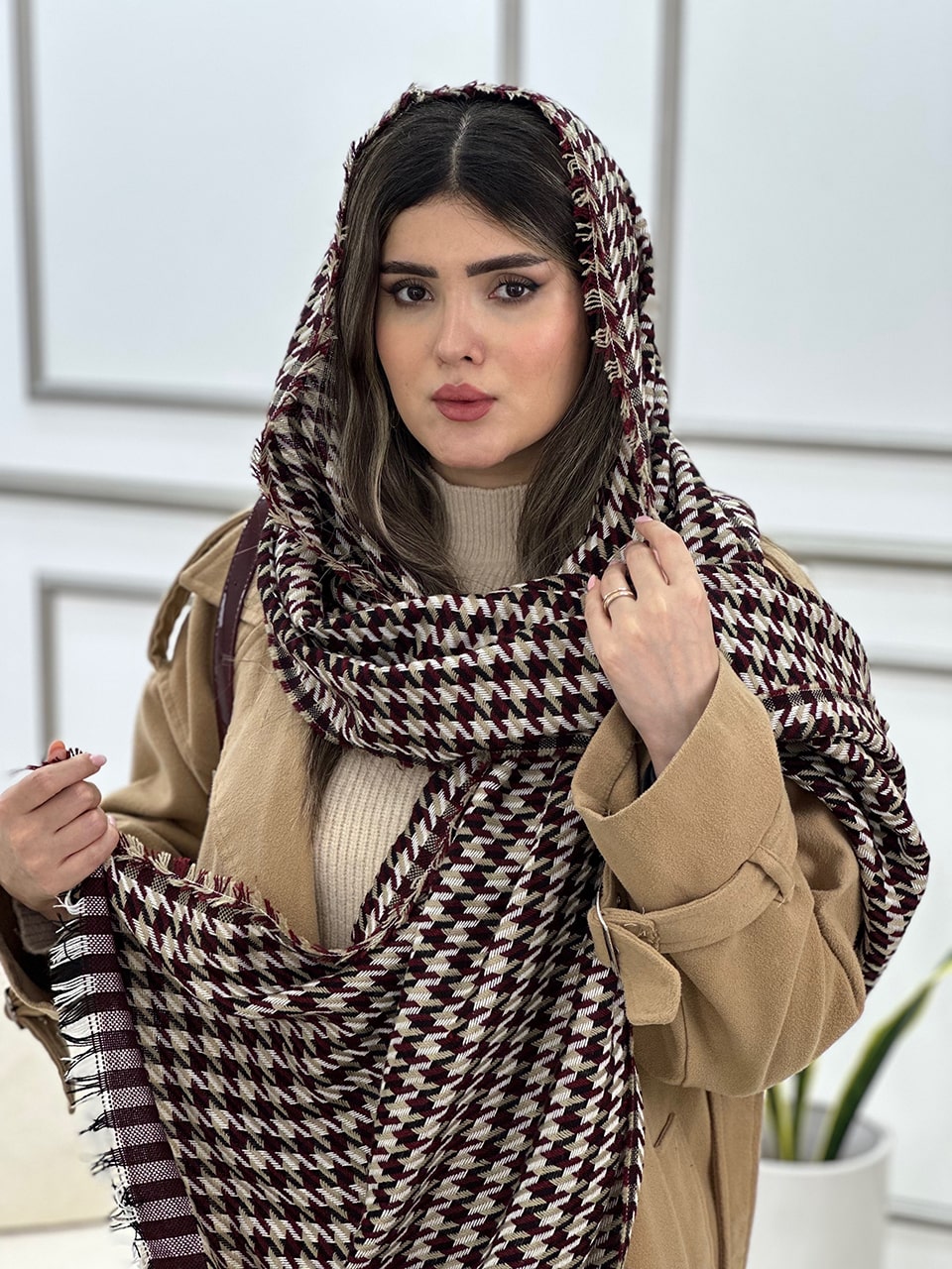 شال مخمل کرم مشکی رشت فرانلند