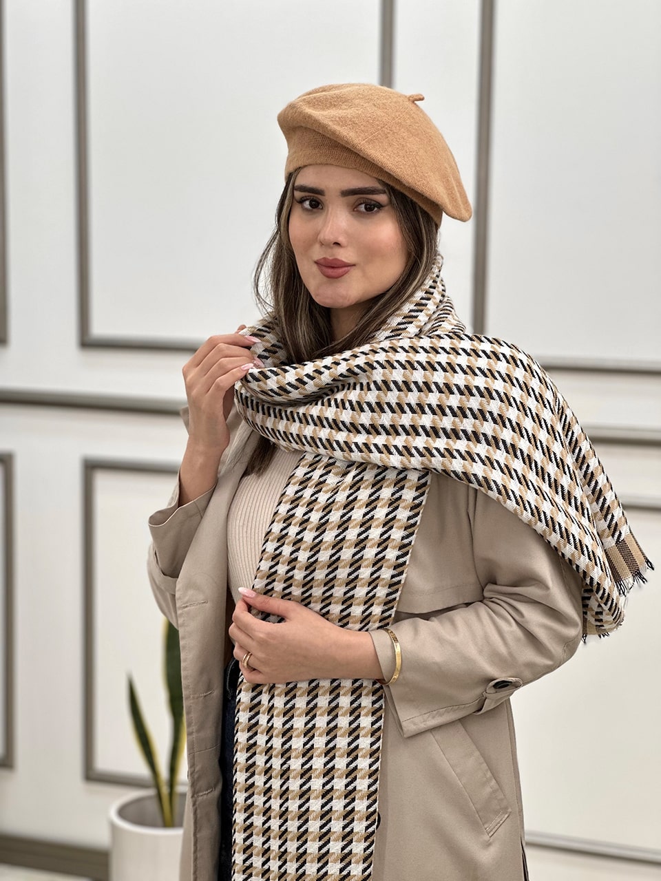 کلاه برت فرانسوی بافت ریز پاییزه زمستانه شال روسری فران لند