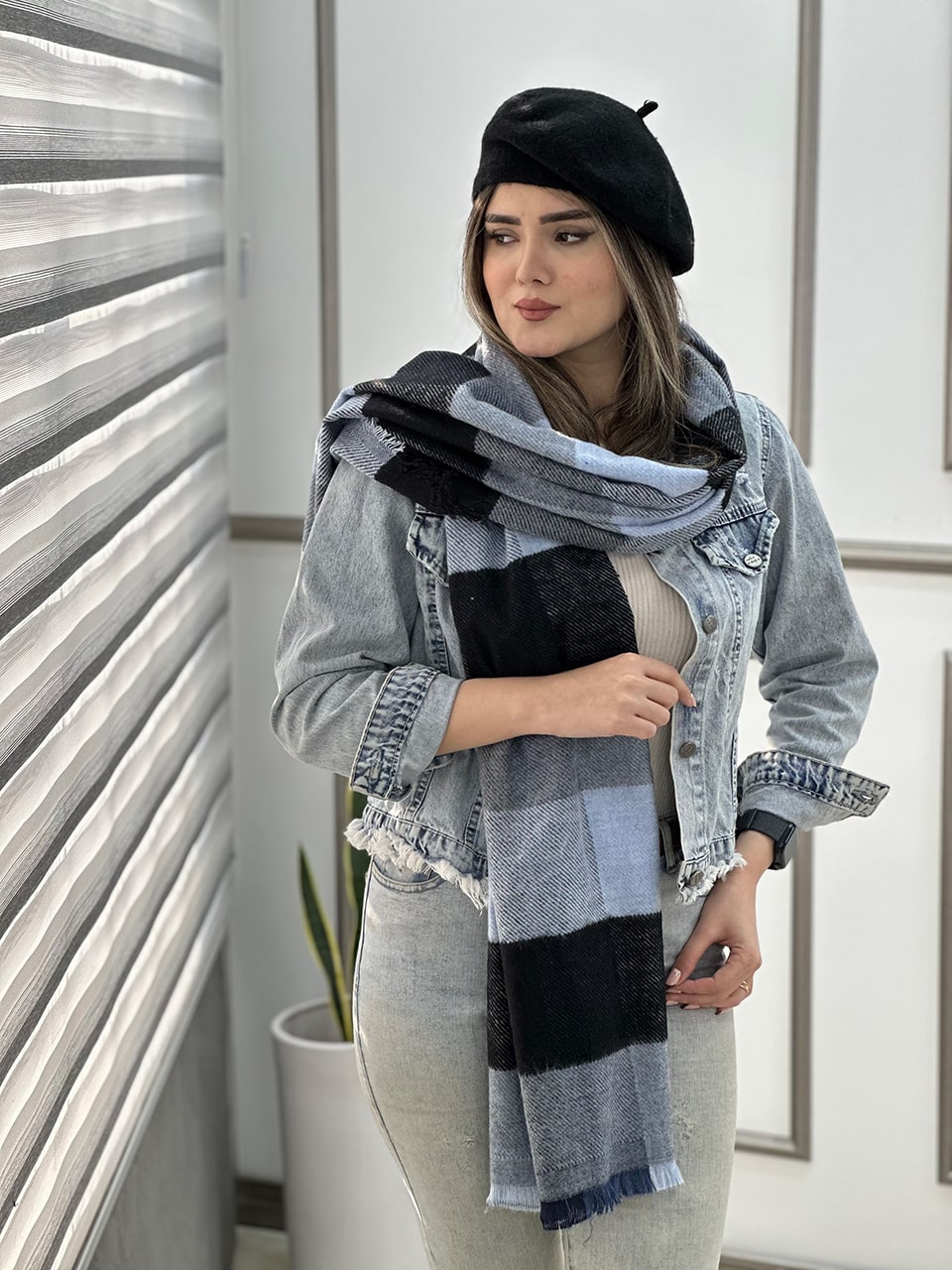 شال موهر پشمی بیگ اسکارف چهار خونه فرانلند رشت