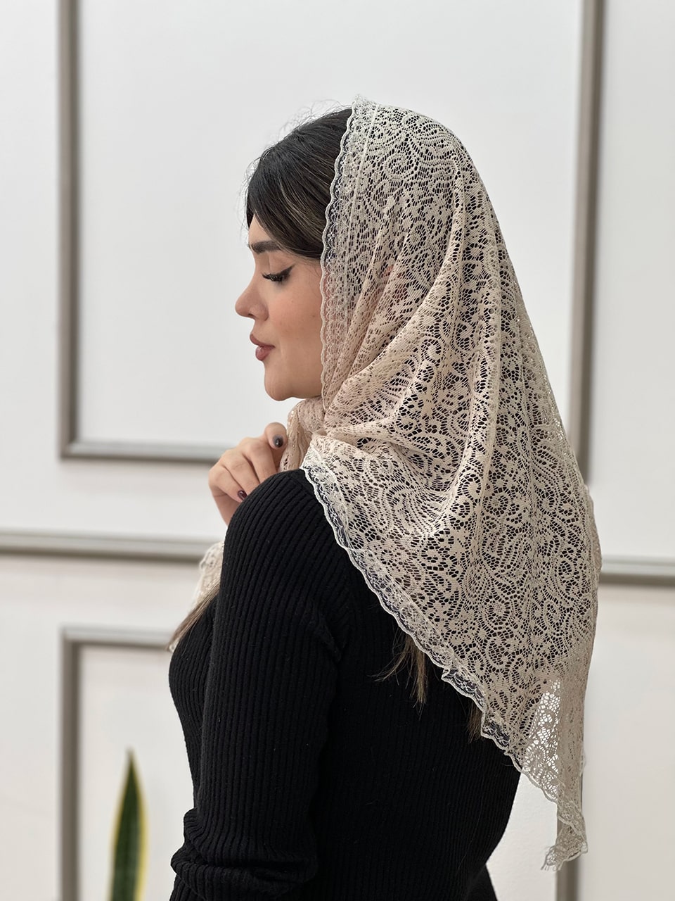 روسری سه گوش گیپور دور دانتل فرانلند رشت