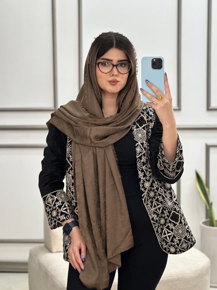 شال میکس ژاکارد قهوه ای عیدانه فرانلند رشت عمده خدادوست