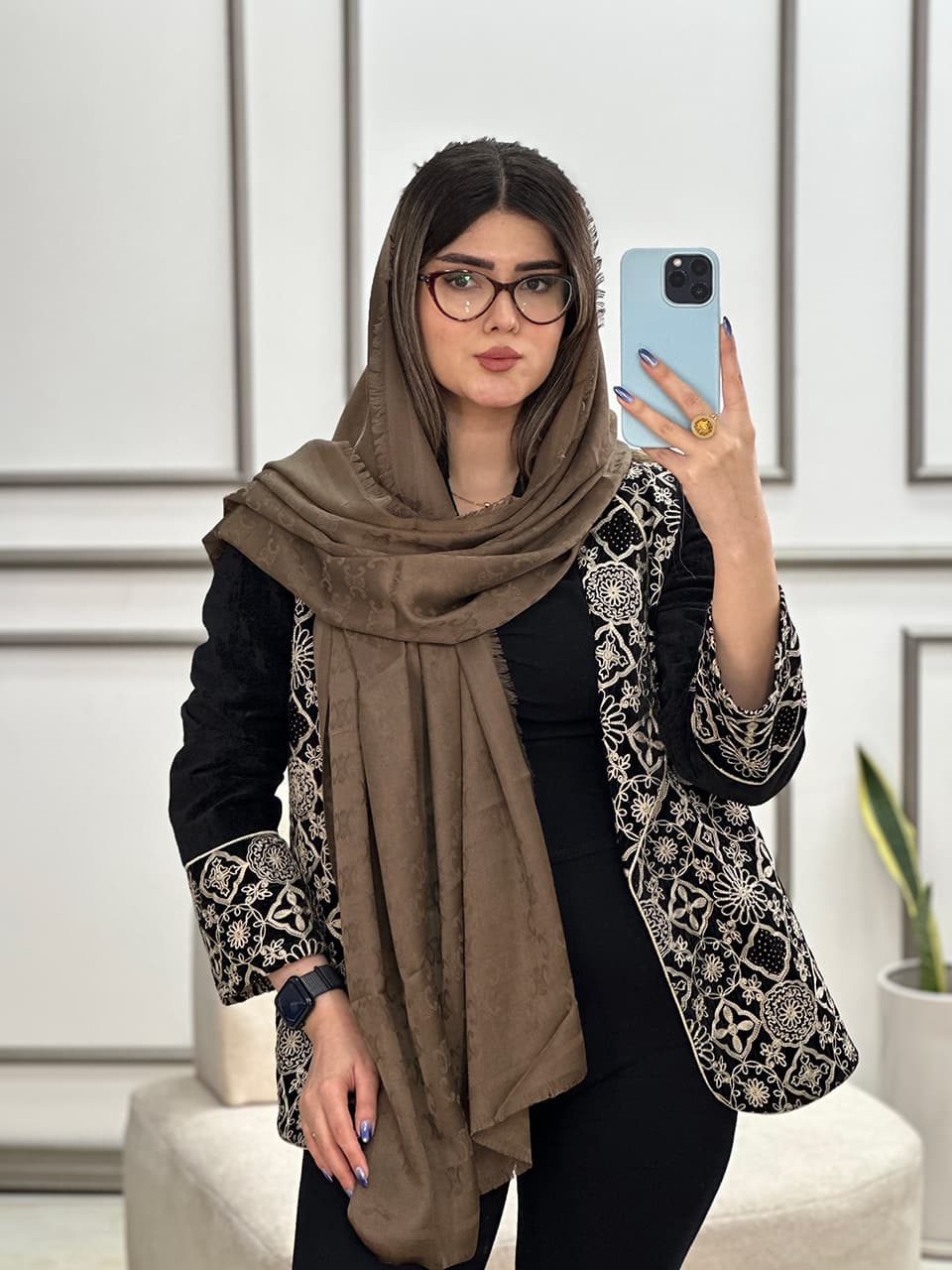 شال میکس ژاکارد قهوه ای عیدانه فرانلند رشت عمده خدادوست