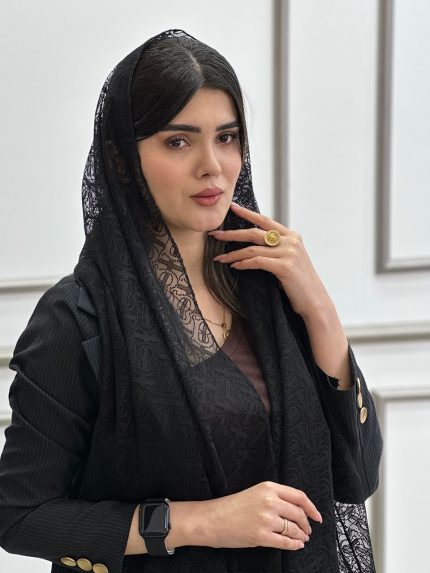 شال توری طرحدار مشکی فرانلند مافیای شال و روسری