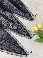 روسری سه گوش توری دور دانتل مشکی شال و روسری فران لند