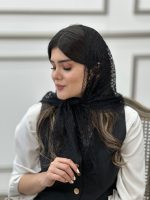 روسری سه گوش توری دور دانتل مشکی شال و روسری فران لند