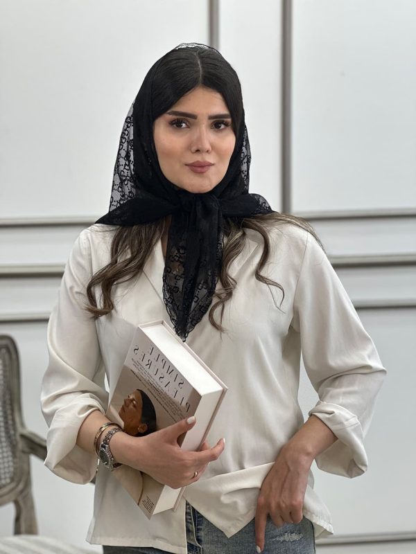 روسری سه گوش توری دور دانتل مشکی شال و روسری فران لند