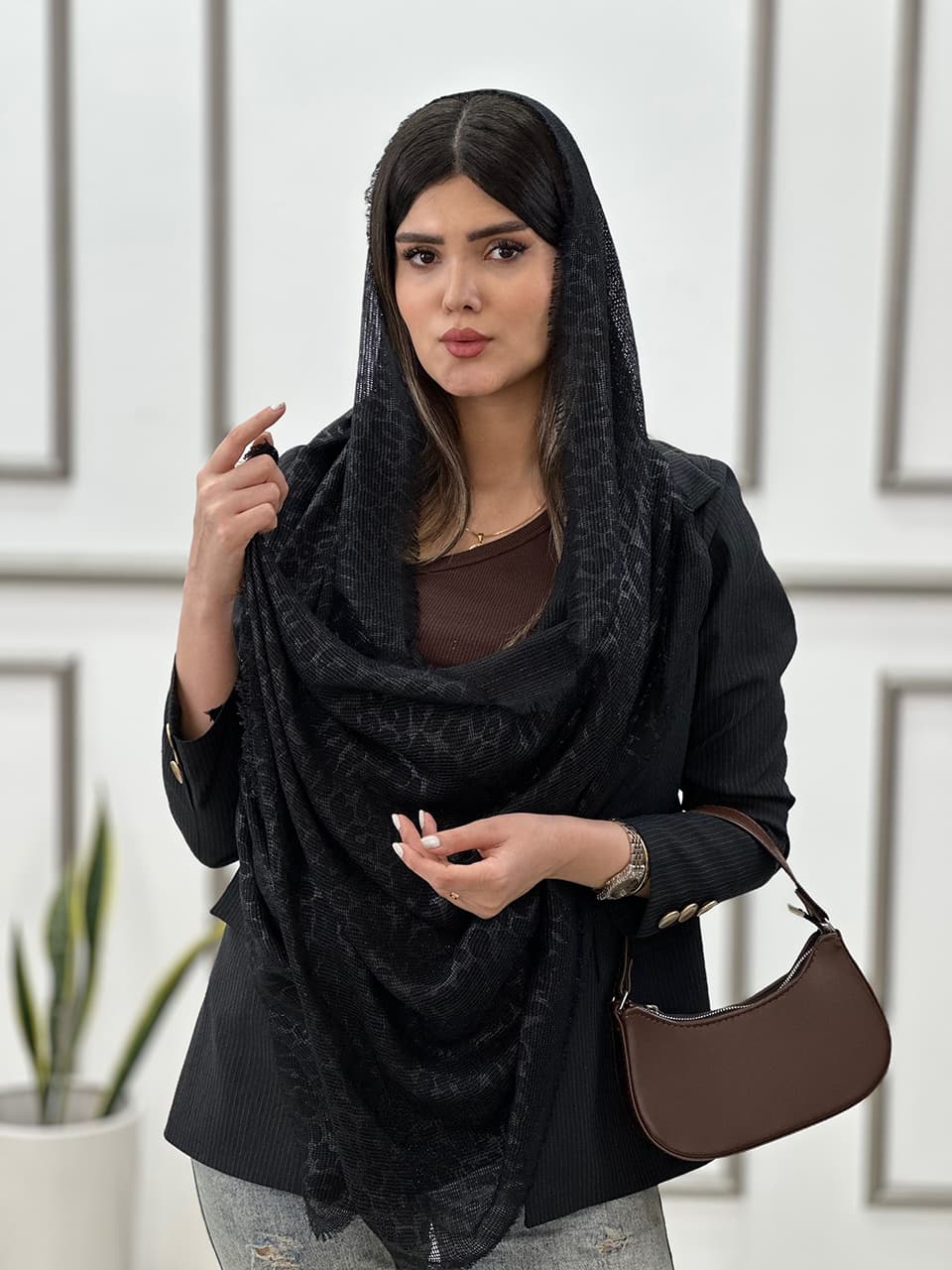 شال حصیری پلنگی لمه دار ترند شال و روسری فران لند رشت