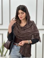 شال حصیری چروک قهوه ای خنک تابستانه مافیای شال و روسری رشت فران لند