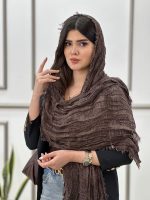 شال حصیری چروک قهوه ای خنک تابستانه مافیای شال و روسری رشت فران لند