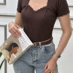 تیشرت نخ پنبه آستین کوتاه یقه دلبری (2061)
