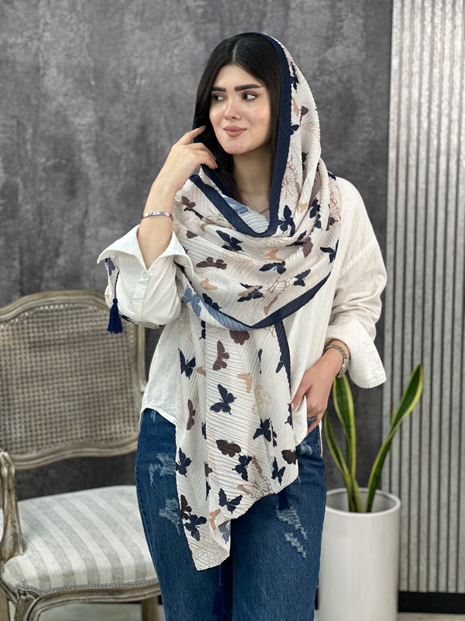 شال پلیسه طرحدار پروانه فرانلند رشت