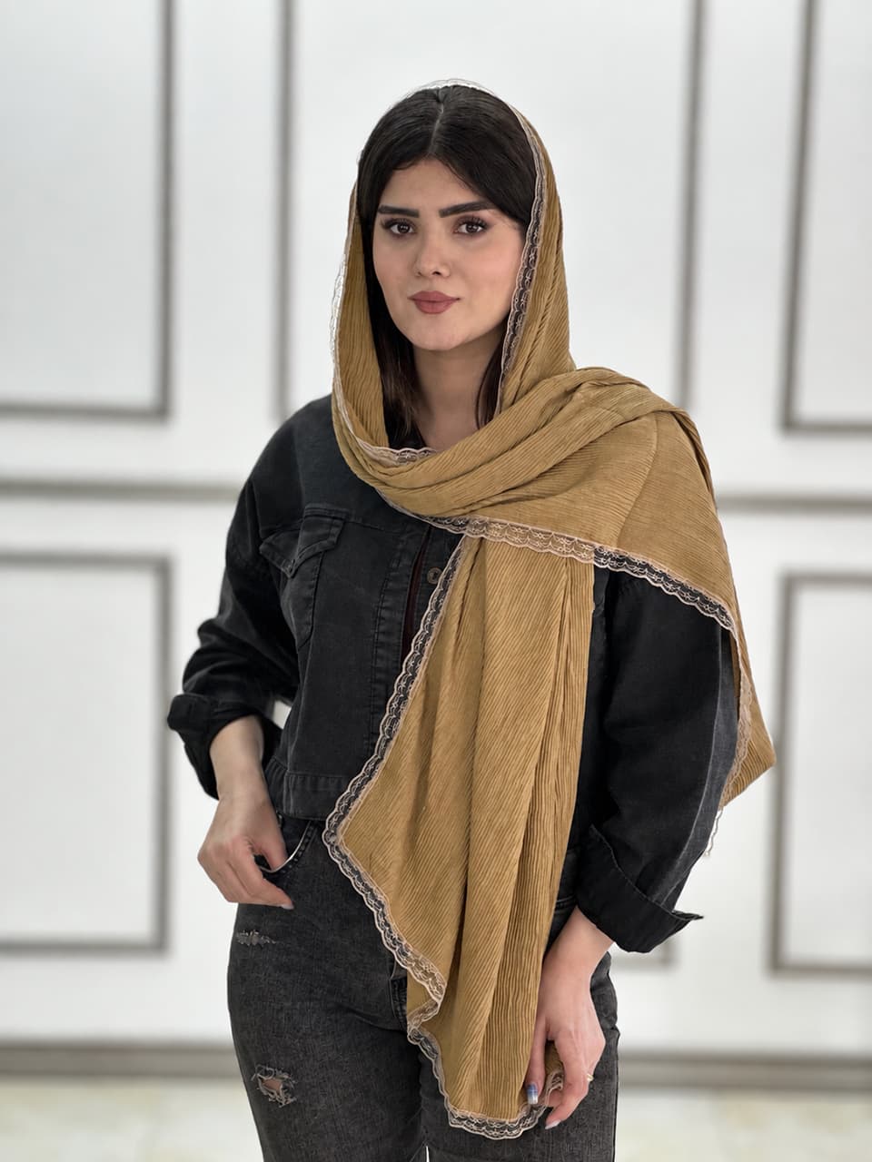 شال پلیسه دور دانتل پاییزه ترند فرانلند شال و روسری رشت