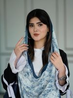 شال پلیسه طرحدار سرمه ای فرانلند رشت مافیای شال و روسری