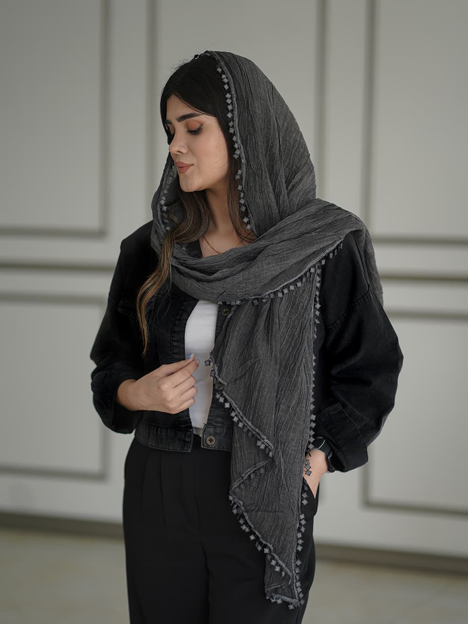 شال چروک وارداتی دور سکه ای شال و روسری فران لند رشت