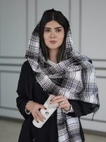شال موهرپشمی سفید مشکی چهارخونه رشت فرانلند