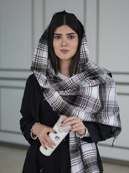 شال موهرپشمی سفید مشکی چهارخونه رشت فرانلند