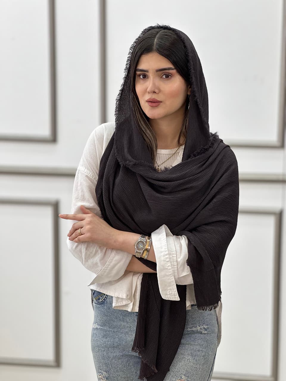 شال پلیسه ریز دور ریش بهاره خنک شال و روسری فرانلند رشت