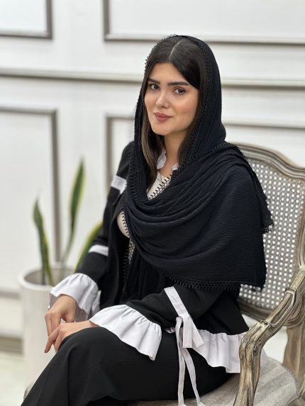 شال پلیسه نوار سوزنی مشکی شال و روسری فرانلند