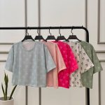 کراپ تیشرت چاپی قلبی نخ پنبه خنک لباس رشت فرانلند